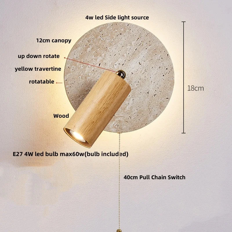 Copper LED Wall Lamp: Modern Nordic Style Mirror Light with Travertine Switch