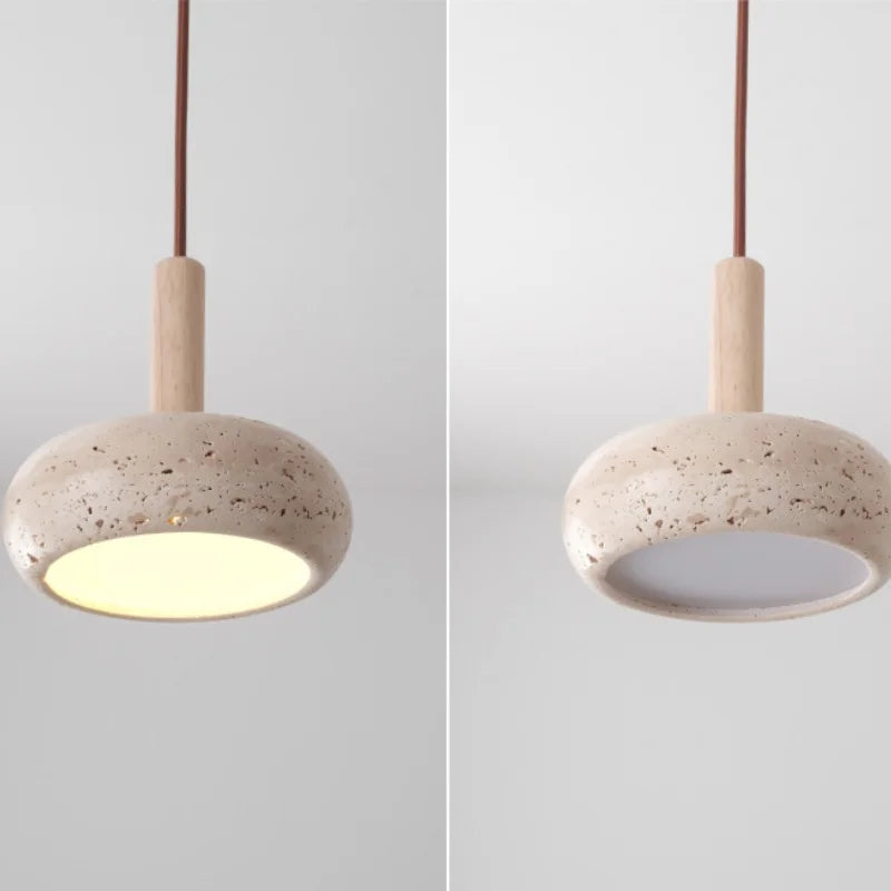 Wood Nordic LED Hanging Pendant Light Yellow Travertine Modern Balcony Bedroom Restaurant