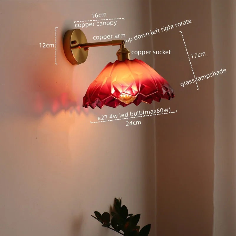 Japanese Style LED Glass Copper Wall Lamp Sconce for Restaurant, Bar, Bedroom, Bathroom