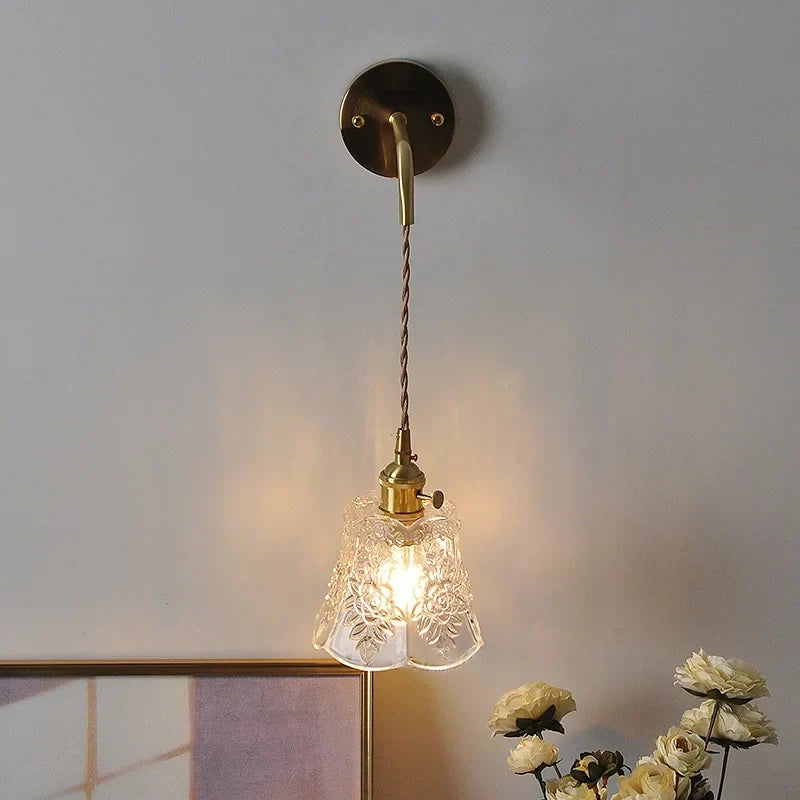 Glass Clear LED Wall Light Fixture, Modern Copper Wall Lamp