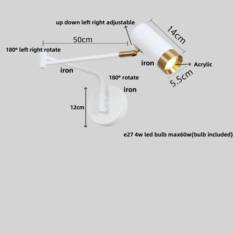 Afralia™ Rotatable LED Wall Sconce Swing Arm Light Fixture - Nordic Design