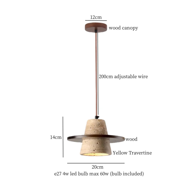 Afralia™ Yellow Travertine Wood Stone LED Pendant Light Fixture Nordic Modern Hanging Lamp