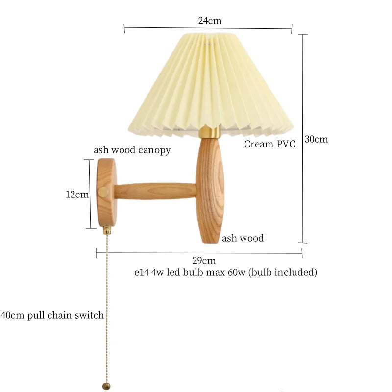 Cream PVC LED Wall Lamps Japanese Walnut Wood Applique Murale