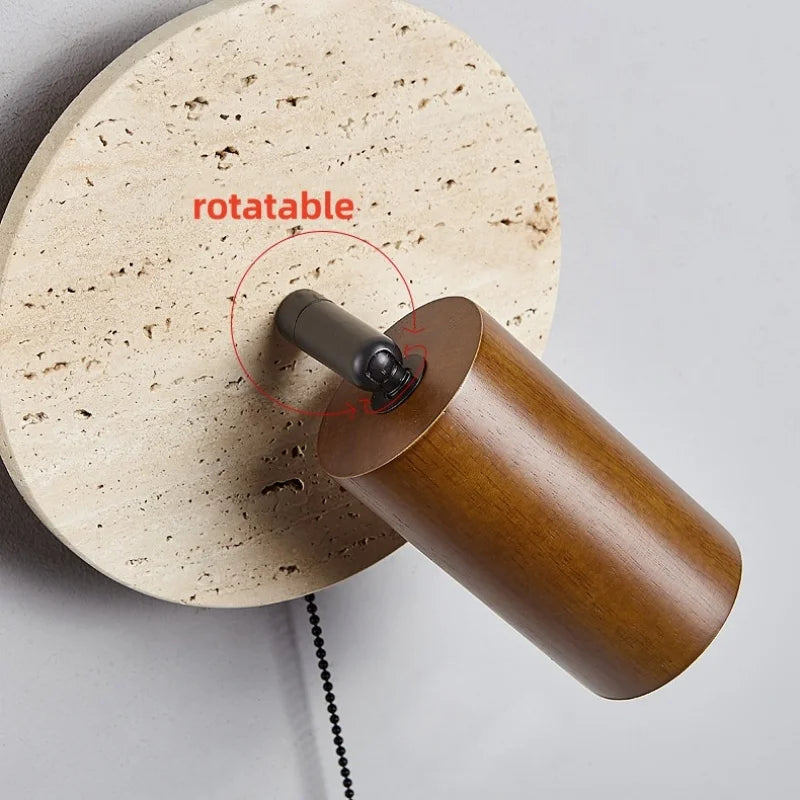 Wabi Sabi LED Wall Sconce, Pull Chain, Rotate Wood Mirror Light