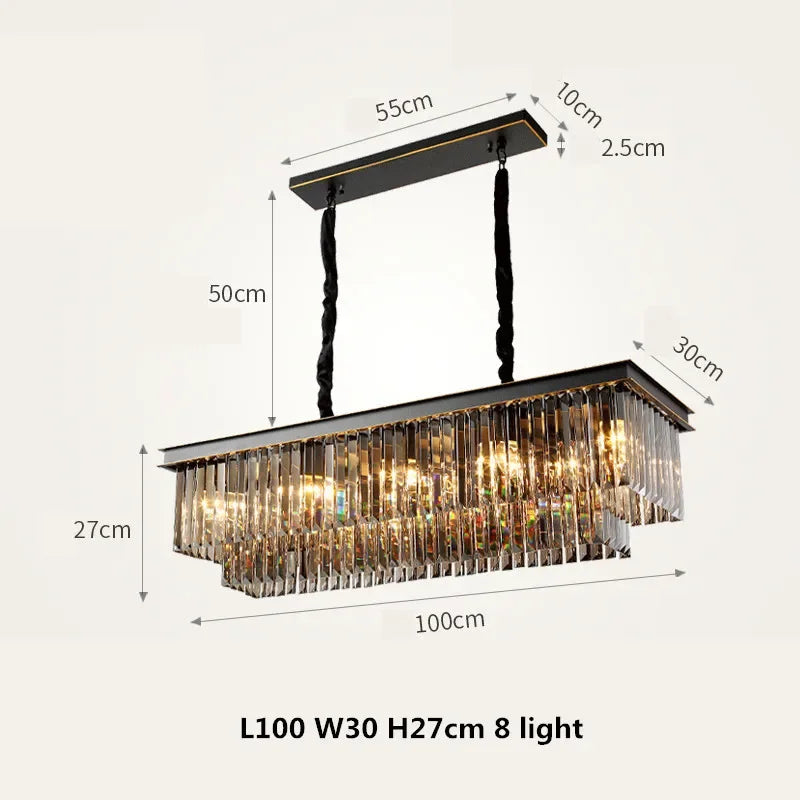 Gold Black Metal Crystal Pendant Lights Chain Hanging LED Suspension Lamp Fixtures