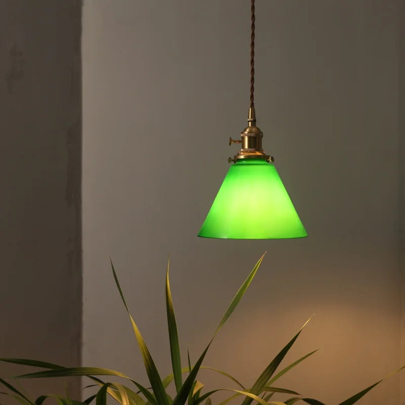 Afralia™ Green Glass LED Pendant Light for Home Decor and Cafe Lighting