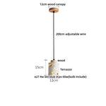 Terrazzo Brown Wood LED Pendant Light Fixture Stone Hanging Lamp