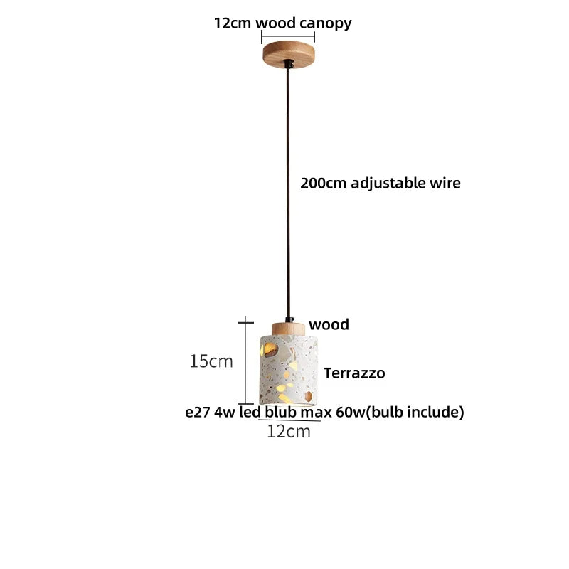 Stone Terrazzo LED Pendant Lights - Modern Nordic Adjustable Hanging Lamp