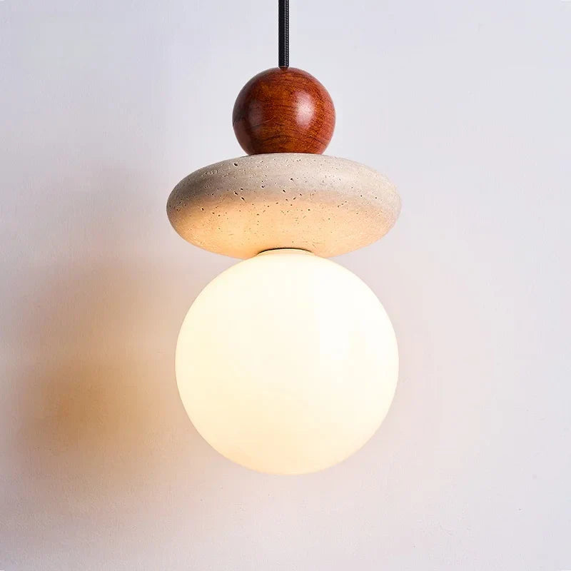 Afralia™ White Glass LED Pendant Light - Yellow Travertine Mid Century Hanging Lamps