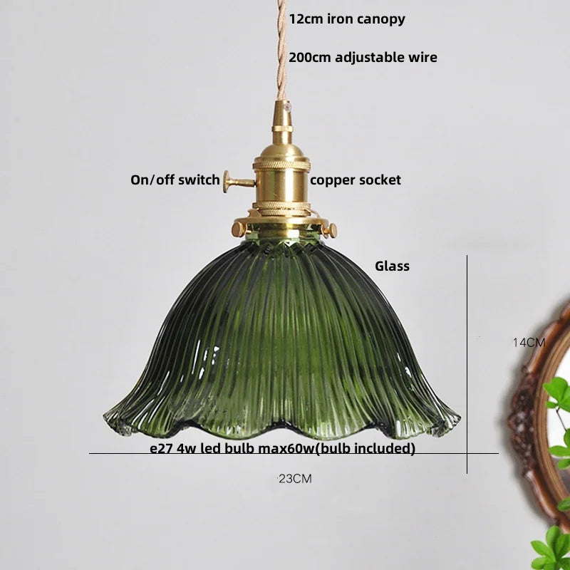 Clear Glass Nordic LED Pendant Light Fixture with Brass Knob Switch