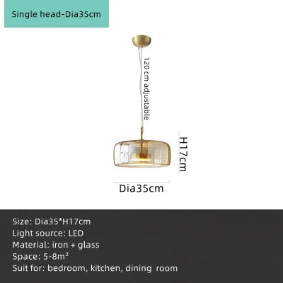 Amber Glass Chandelier Pendant Light for Living Room, Bedroom, Kitchen, and Bar