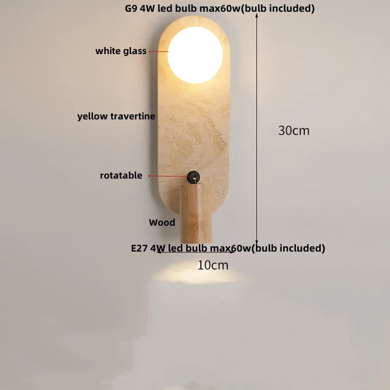 Wood Rotate LED Wall Lights with White Glass Ball for Living Room