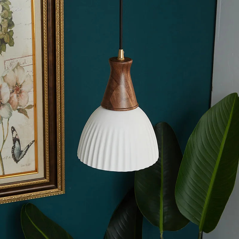 Wood Ceramic LED Pendant Chandelier for Dining Room Bedroom Kitchen Lighting