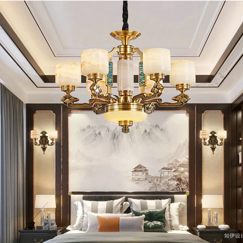 Natural Jade Chinese Chandelier for Living Room, Hotel, Restaurant, and Tea Room