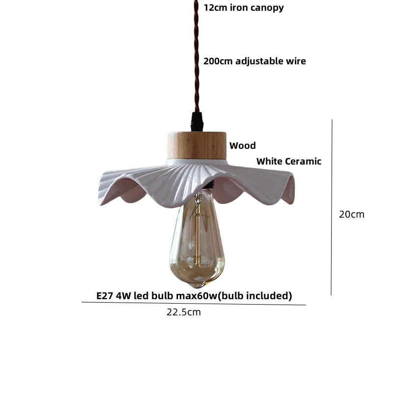 White Ceramic LED Pendant Lamp Copper Modern Wood Nordic Hanging Lights