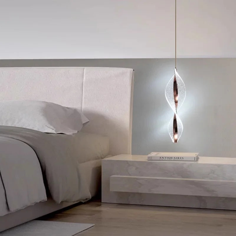 Spiral Gold LED Chandelier Acrylic Pendant Lights for Modern Bedside Stairs