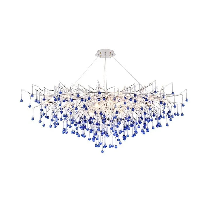 Blue Crystal LED Chandelier: Luxury Classic Pendant Light for Living Room.