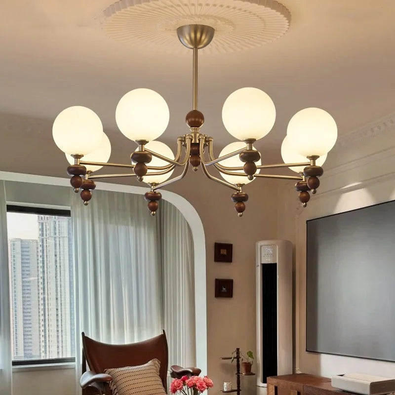 Afralia™ Wood Chandelier Wabi Sabi Pendant Lights Living Room LED Luminarias