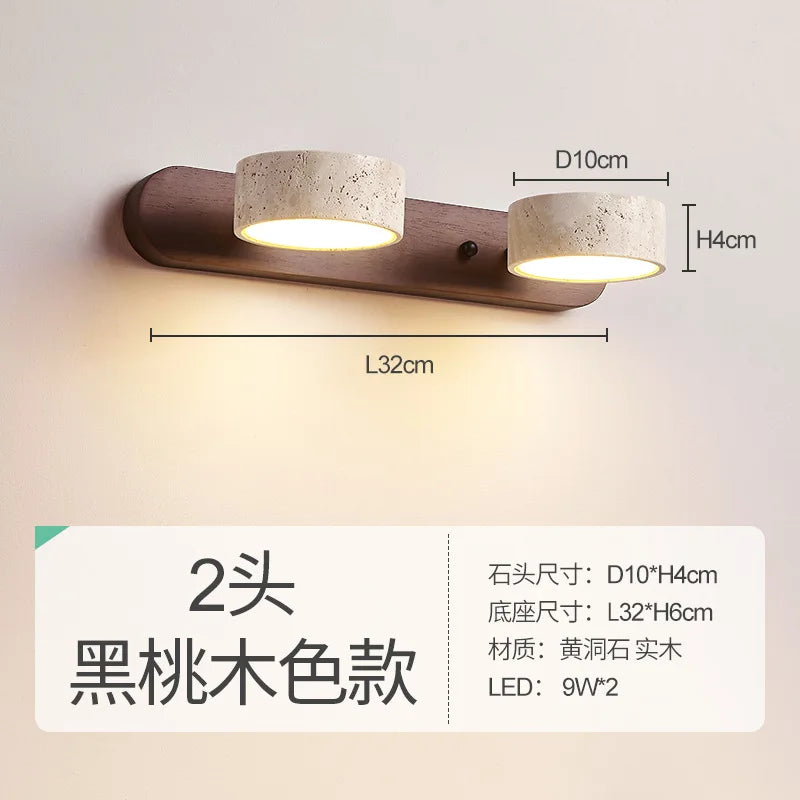 Travertine Wall Sconce Light Wood Rotatable for Bedroom Bedside