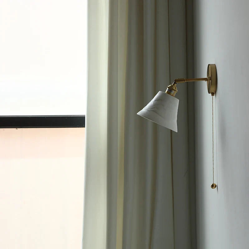 Nordic Ceramic LED Wall Light with Pull Chain Switch - Modern, Simple, Rotating