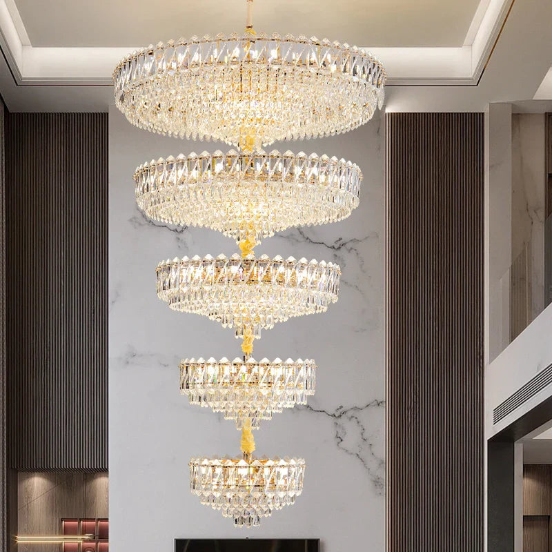 Modern Crystal Chandelier for Duplex Living Room, Lift High Hollow Design