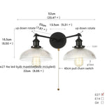 Industrial LED Wall Light Fixture with Pull Chain Switch, 2 Heads Bedside Lamp