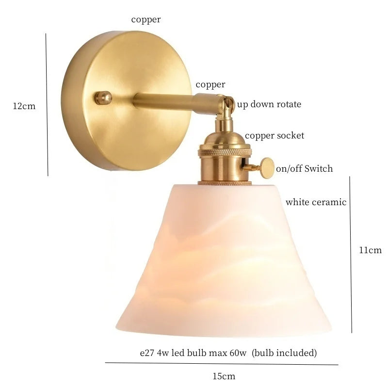 Ceramic LED Wall Sconce with Pull Chain for Bedroom, Living Room, or Bathroom