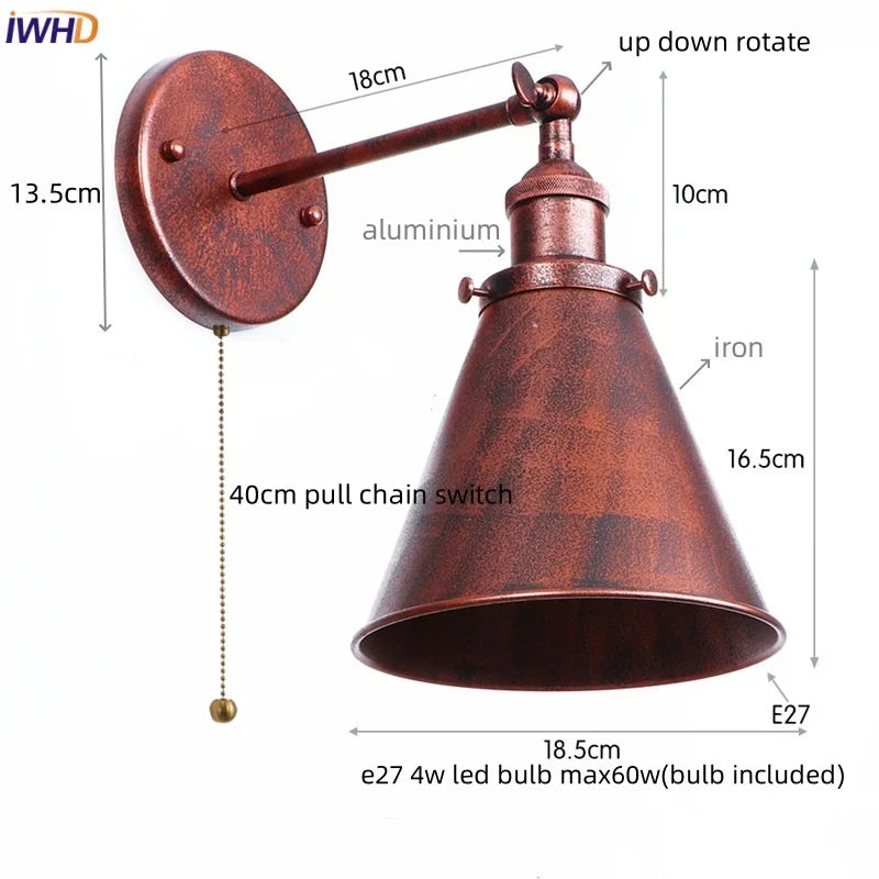 Afralia™ Iron LED Wall Lamp Vintage Style Wandlamp Industrial Luminaire