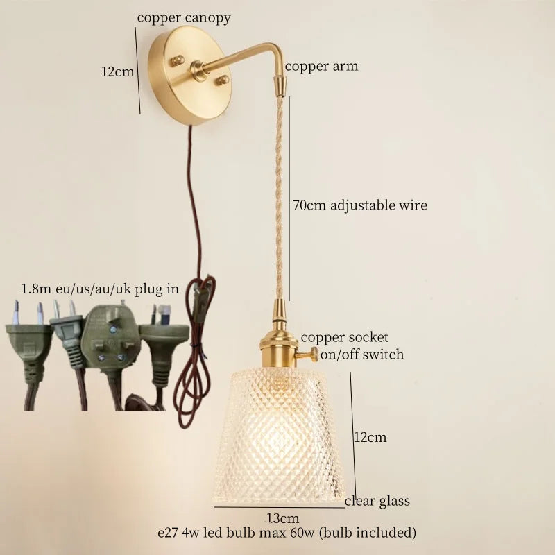 Afralia™ Copper LED Wall Lamp for Bedroom Sofa, Bathroom, Mirror, Stair Light