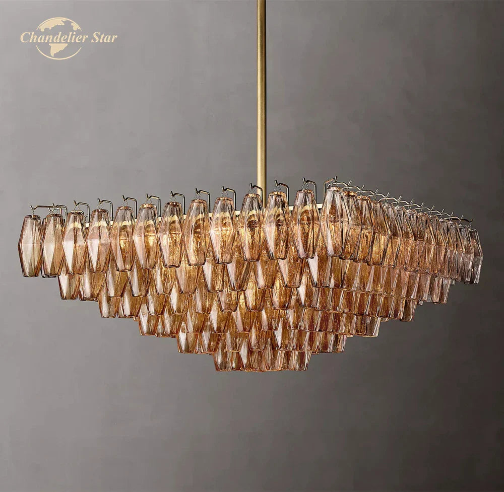 Chiara Glass LED Square Chandelier for Living Dining Room Lighting