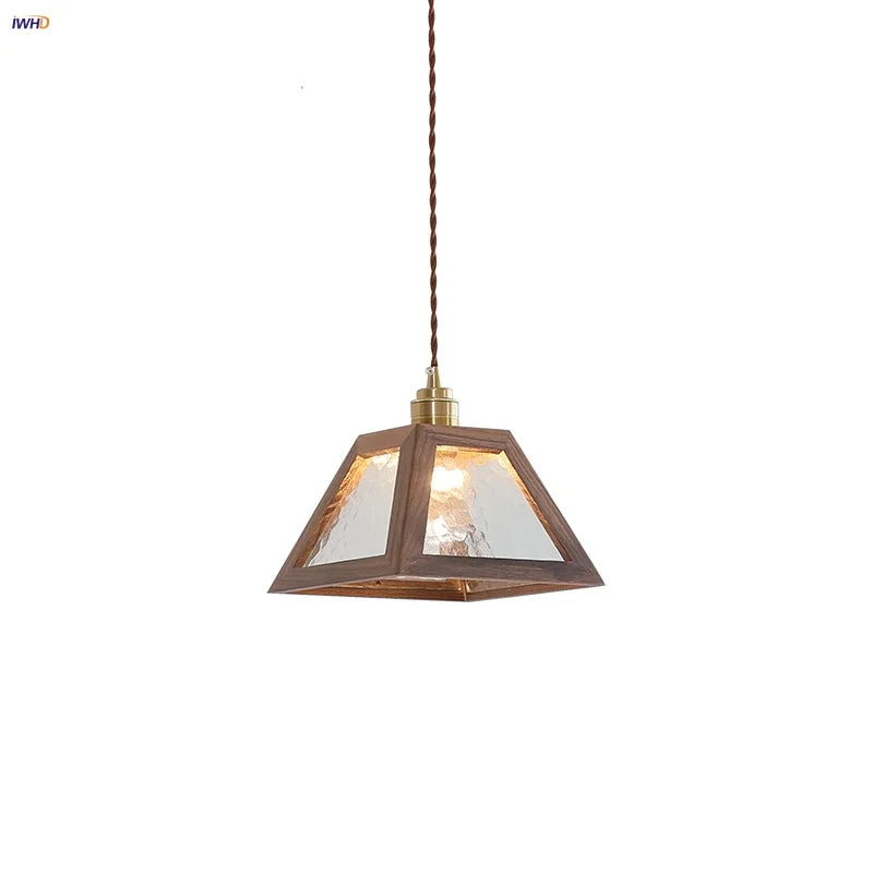 LED Glass & Wood Pendant Light for Aisle, Coffee Living Room - Japanese Style