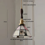 Afralia™ Tiffany Cat Glass LED Pendant Light in Walnut Wood Finish