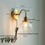 Clear Glass LED Wall Sconce Pull Chain Switch Modern Copper Bedside Lamp