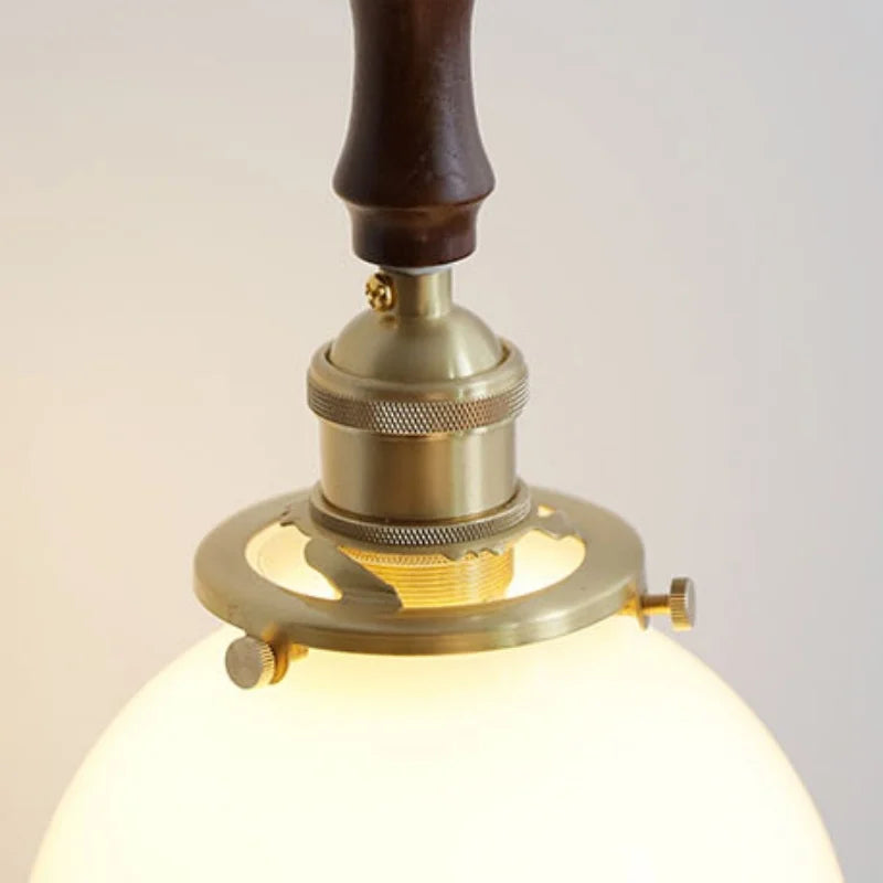 Glabe LED Pendant Lamp Walnut Wood Copper Modern Hanging Light Fixture