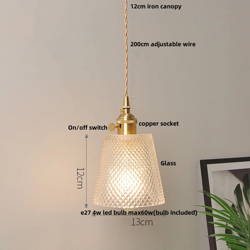 Clear Leaf Glass LED Pendant Copper Switch Kitchen Dining Room Light