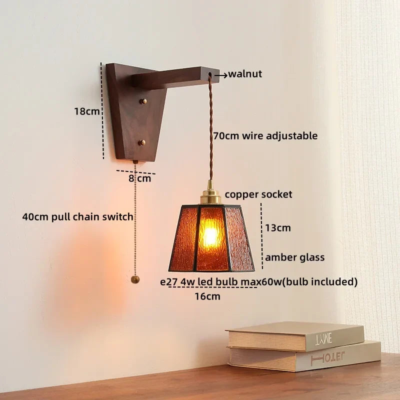 Glass Walnut LED Wall Lamps Modern Bathroom Mirror Light Fixtures
