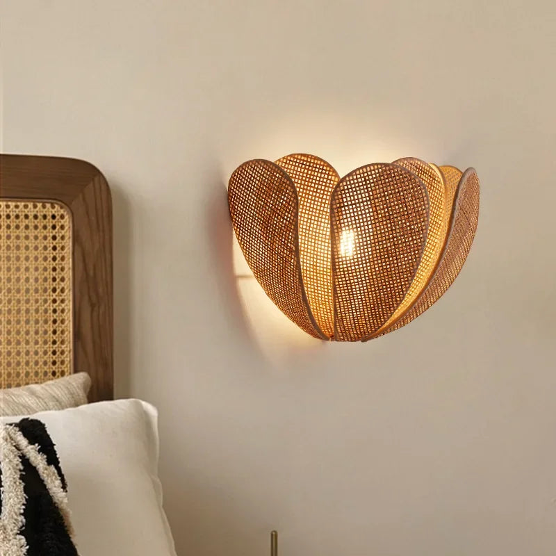 Afralia™ Wabi Sabi Rattan Wall Scones Minimalist Art Deco LED Lighting