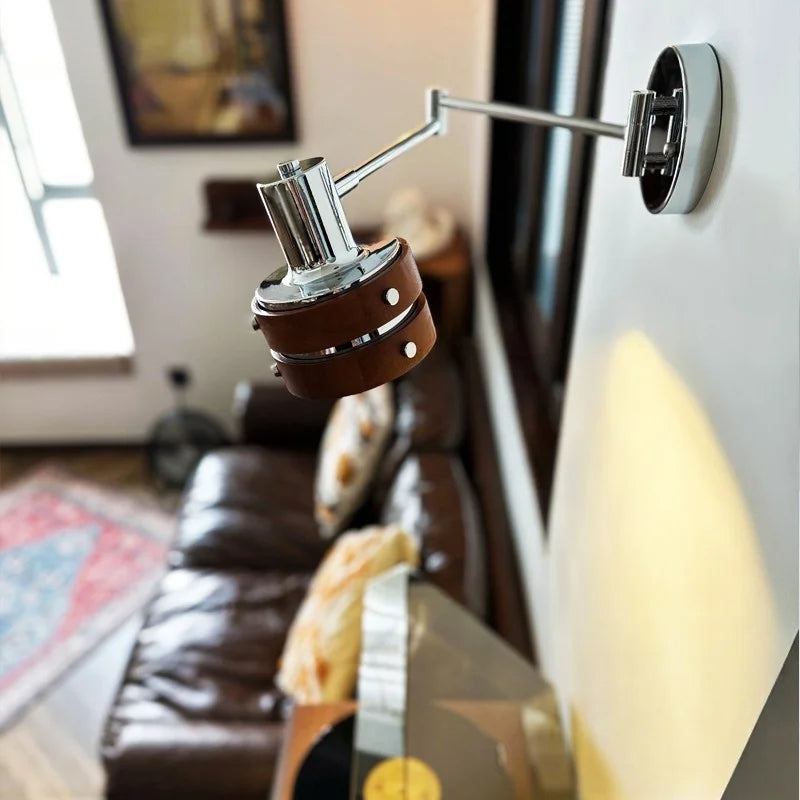 Vintage Iron Wood LED Wall Lamp Swing Arm Aplique Pared