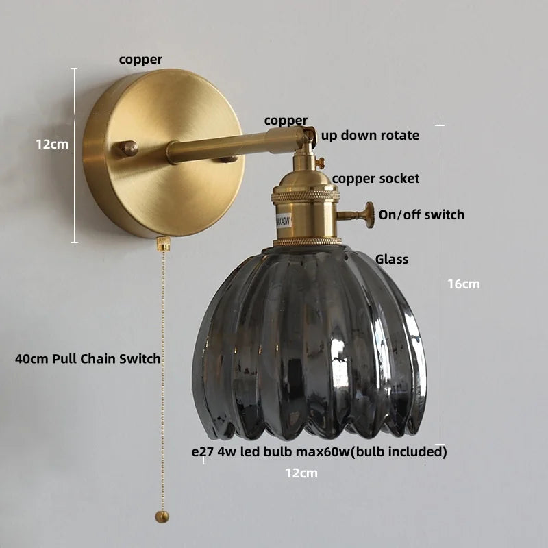 Clear Glass LED Wall Lights Up Down Rotate Copper Nordic Sconce Fixtures
