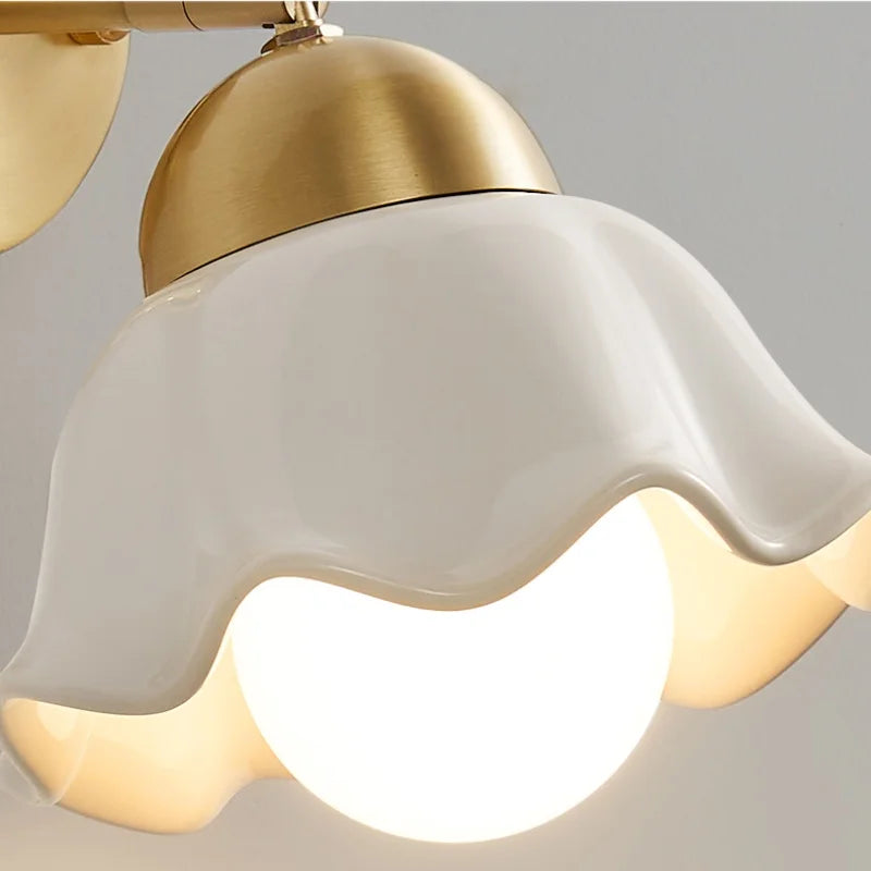 Copper LED Wall Light Fixture Pull Chain Switch Simple Art Bedside Lamp