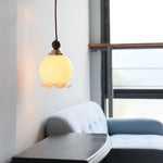 Walnut Wood Resin LED Pendant Lamp Adjustable for Modern Nordic Living Room