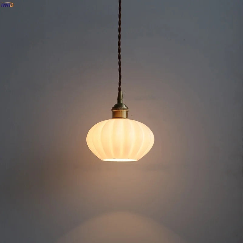 Copper White Glass LED Pendant Lamp for Modern Living Room Decor