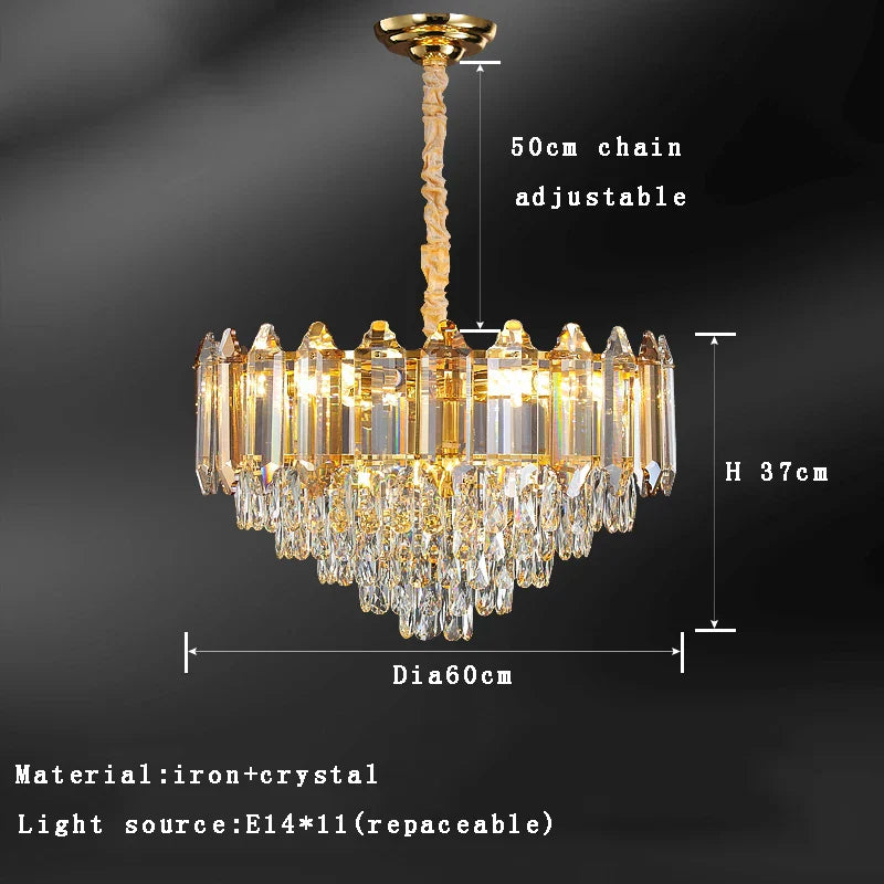 Gold Amber Crystal Chandelier Lights Modern Room Decor Hanging Lamp