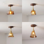 Amber Glass Copper LED Ceiling Light Fixture for Modern Home Decor