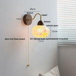 Tiffany Style LED Wall Sconce Walnut Wood Glass Stair Light.