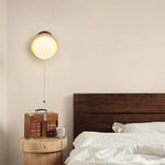 White Glass LED Wall Lamps Pull Chain Yellow Travertine Modern Bathroom Light