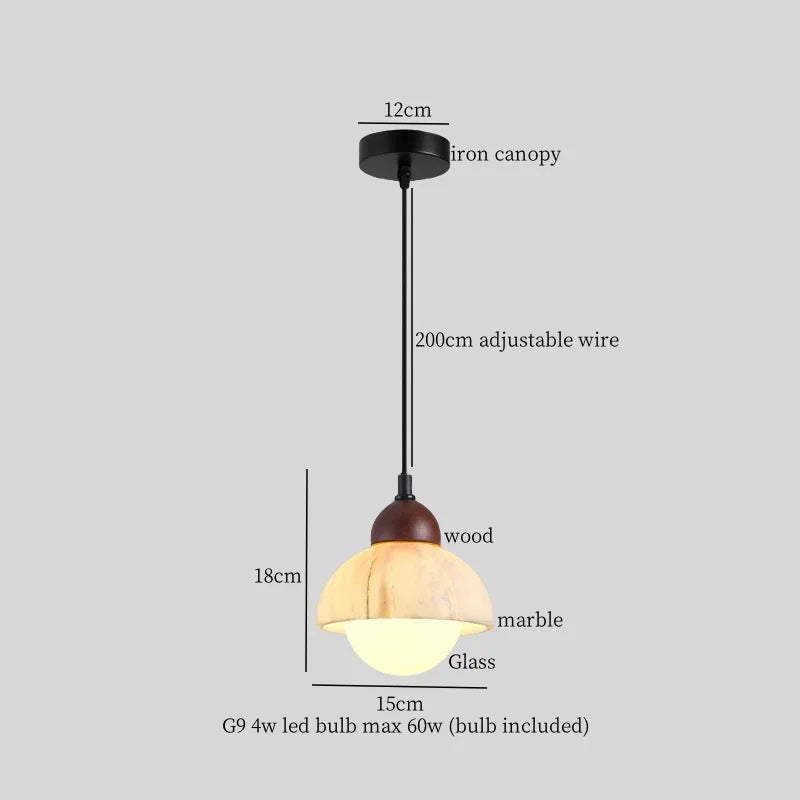 Marble Wood LED Pendant Lamp Modern Interior Nordic Lighting Luminaria