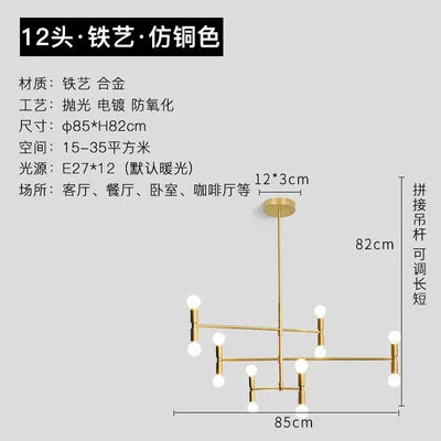 Modern Black Gold Chandelier Branch Design for Loft Bedroom Living Room Nord Fashion Atomium.