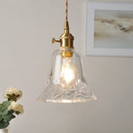 Flower Glass LED Pendant Lamp Brass Knob Switch Adjustable Wire Dining Room Lighting