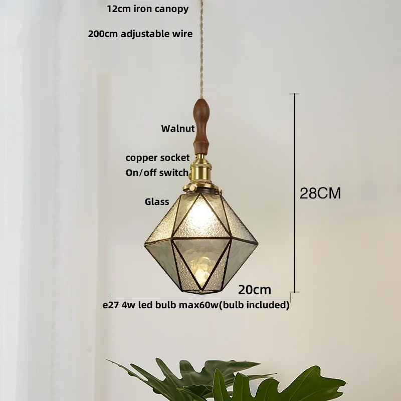 Blue Glass LED Pendant Light Fixture - Nordic Modern Hang Lamp